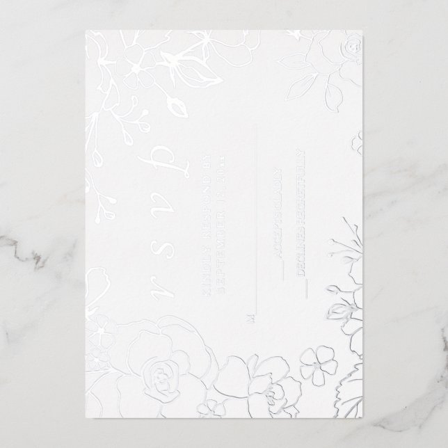 Faire-part élégant de mariage floral argenté  (Recto)