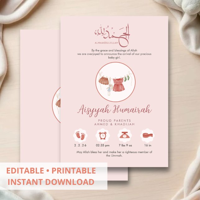 Faire-part élégant de naissance de bébé fille musu (Créateur téléchargé)