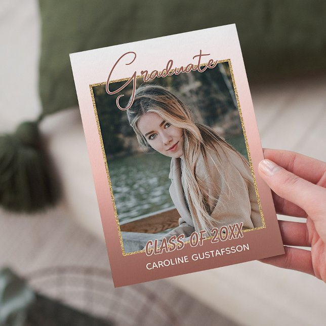Faire-part Élégant Design Ombre Coral Blush Pink Graduation (Créateur téléchargé)