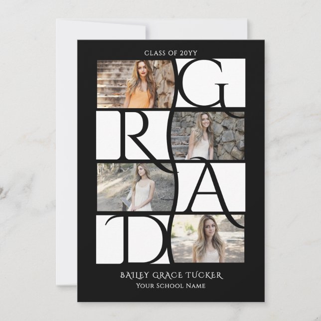 Faire-part Élégant Diplômé 5-Photo noir & blanc (Devant)