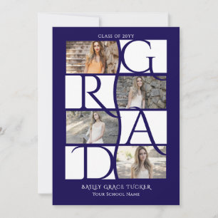 Faire-part Élégant diplômé de 5-Photo Navy Blue Graduate