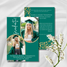 Élégant Emerald Green & Gold Arch Photo Graduation