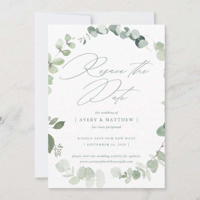 Faire-part Elegant Eucalyptus Sauvegarder la date du mariage (Devant)