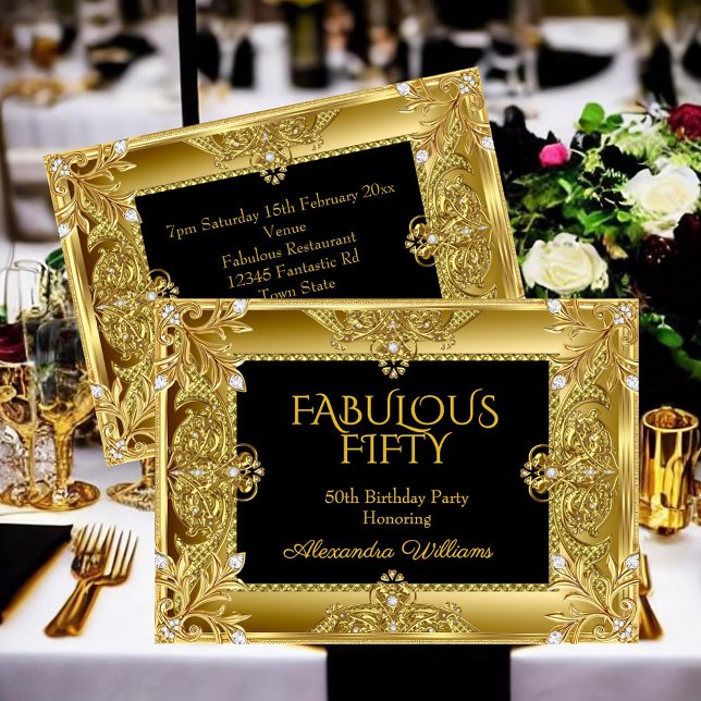 Faire-part Elegant Fabulous Diamonds Gold Gems black (Créateur téléchargé)