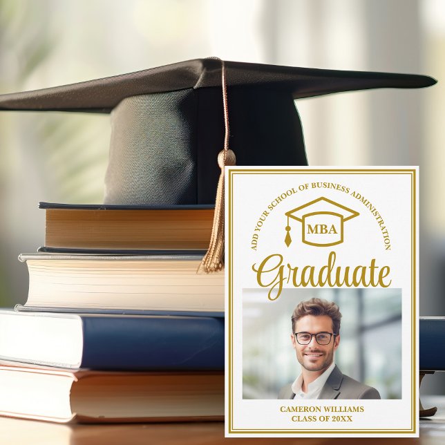 Faire-part Elégant Gold Business School Graduation MBA Photo (Créateur téléchargé)