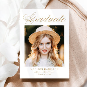 Faire-part Élégant Gold Calligraphy Photo Graduation