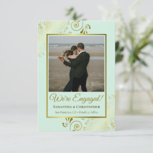 Faire-part Elegant Gold Frills sur Mint Green Photo Fiançaill