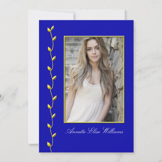 Faire-part Elegant Gold Ivy et votre Photo RoyalblueBG (Devant)