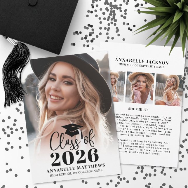 Faire-part Elegant Graduate Simple Photo Collage Graduation (Elegant Graduate Simple Photo Collage Graduation Announcement)