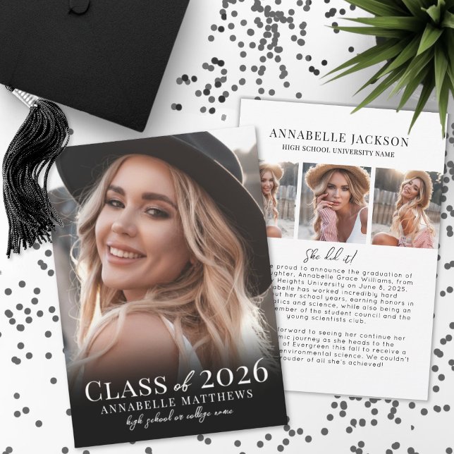 Faire-part Elegant Graduate Simple Photo Collage Graduation (Elegant Graduate Simple Photo Collage Graduation Announcement)