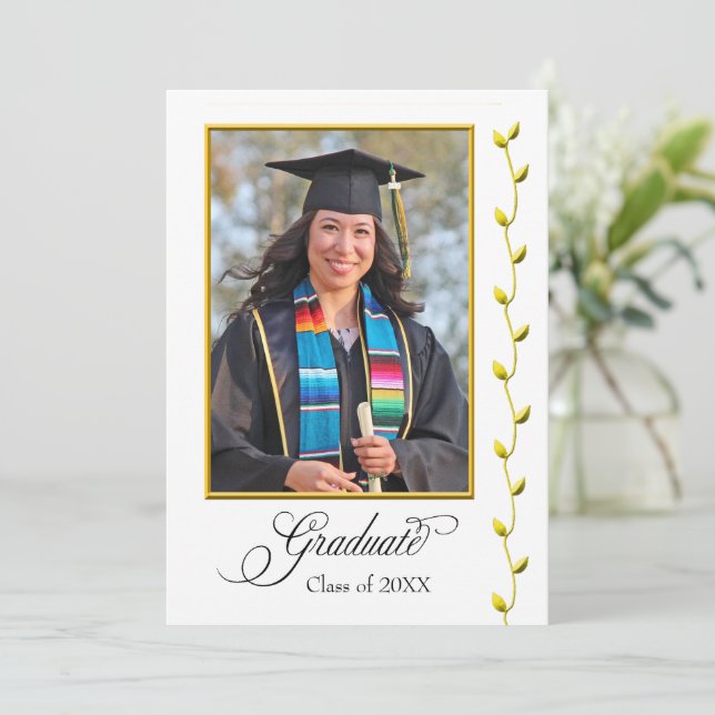 Faire-part Elegant Graduation Announcement with Gold Ivy (Debout devant)