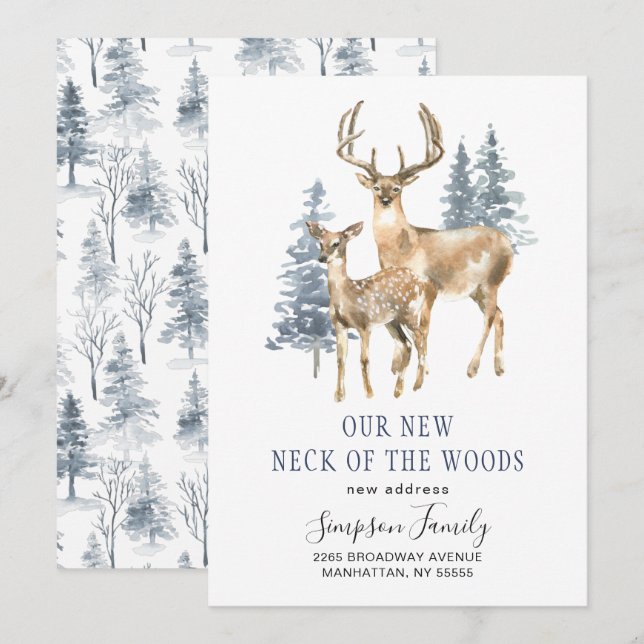 Faire-part Élégant hiver Nouveau cou de la forêt qui bouge (Devant / Derrière)