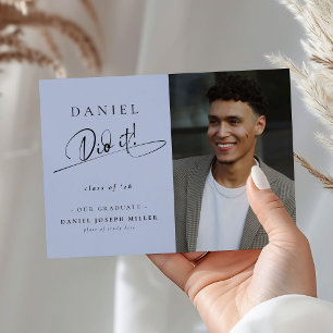 Faire-part Élégant Il L'A Fait ! Script Graduate Photo