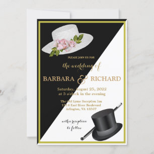 Faire-part Élégant Mariage floral noir et blanc