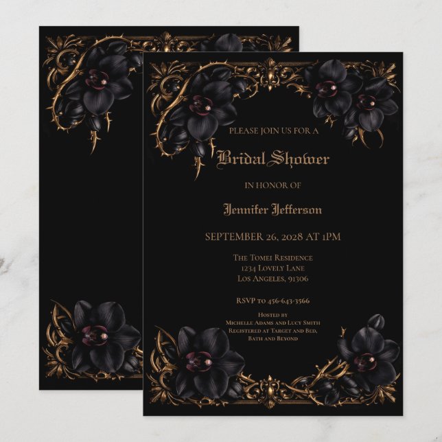 Faire-part Élégant mariage gothique Orchidée noire (Devant / Derrière)