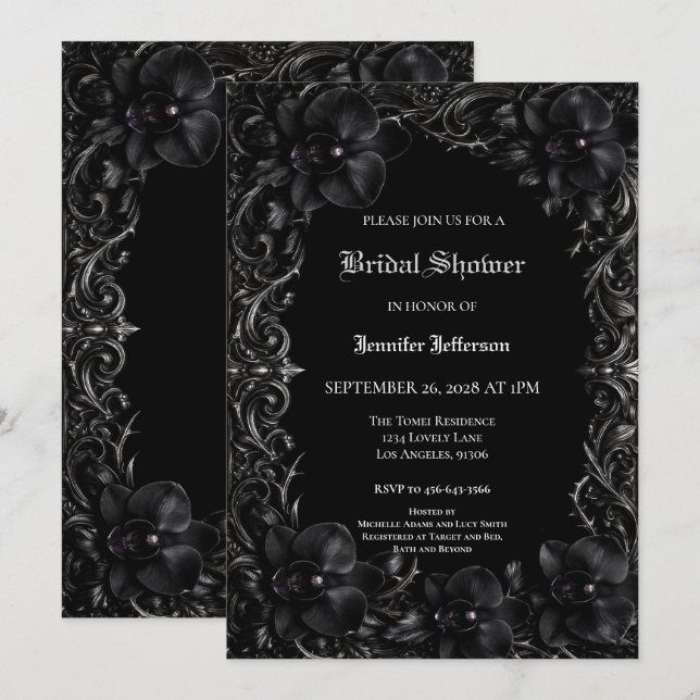 Faire-part Élégant mariage gothique Orchidée noire (Devant / Derrière)