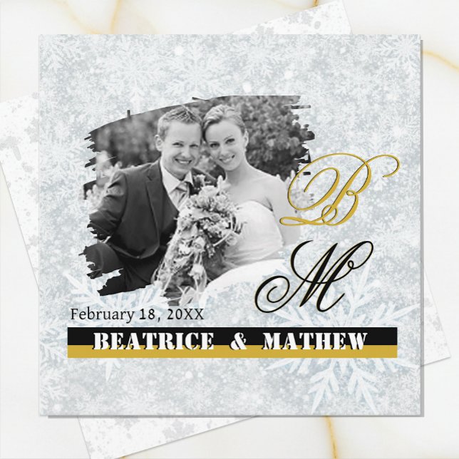 Faire-part Élégant Mariage Hiver Photo / Monogramme (Winter Wedding Announcement Card / Anniversary)