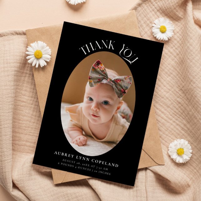 Faire-part Elégant Merci Oval Black Baby Photo (Créateur téléchargé)