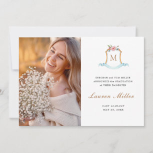 Faire-part Élégant Monogramme Crest Graduation