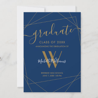 Faire-part Élégant Monogramme géométrique Royal Blue