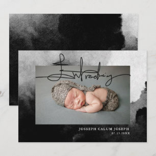 Faire-part Élégant noir blanc Introduire Script Photo Baby