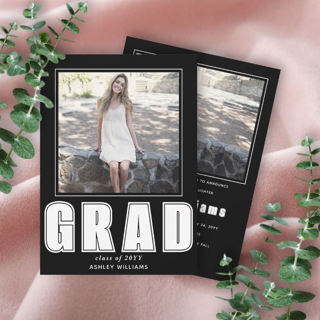 Faire-part Élégant noir et blanc Classe GRAD de 2025 photo (Créateur téléchargé)