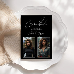 Faire-part Elégant noir et blanc photo de graduation moderne