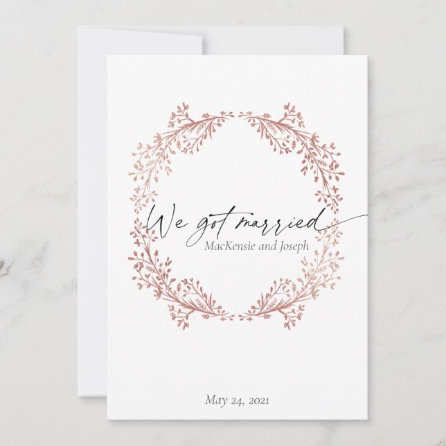 Faire-part Elégant Nous Nous Sommes Mariés Mariage Rose (Devant)