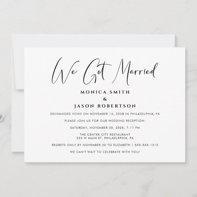 Faire-part Elégant Nous Nous Sommes Mariés Réception De Maria (Devant)