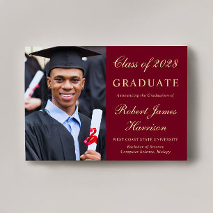 Faire-part Elégant Photo College Bourgogne Gold Graduation