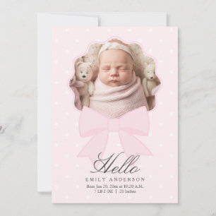 Faire-part Elégant Pink Bow Baby Girl Photo Collage Naissance