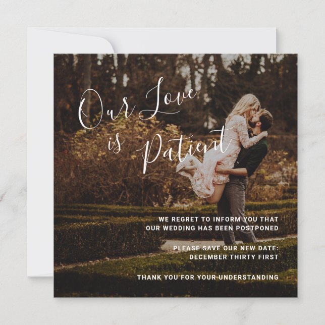 Faire-part Élégant Report de Mariage Moderne avec Photo (Devant)