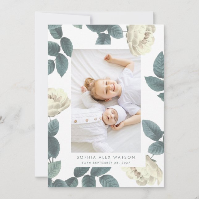 Faire-part Elégant Rose antique Photo Girl Baby Birth (Devant)