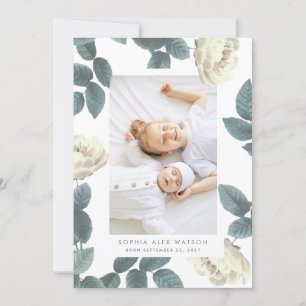 Faire-part Elégant Rose antique Photo Girl Baby Birth