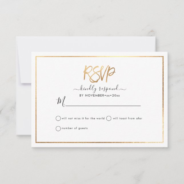 Faire-part Elégant RSVP, Faux Gold Script (Devant)