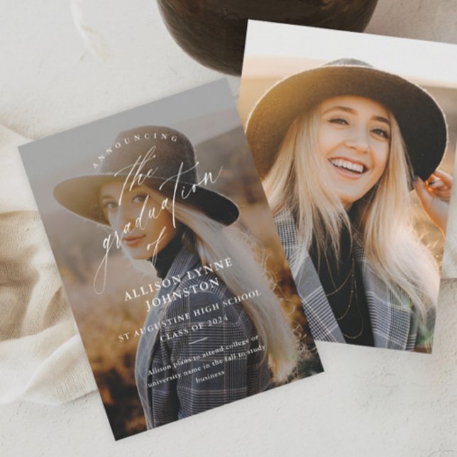 Faire-part Élégant Script 2 Photo Graduation (Créateur téléchargé)