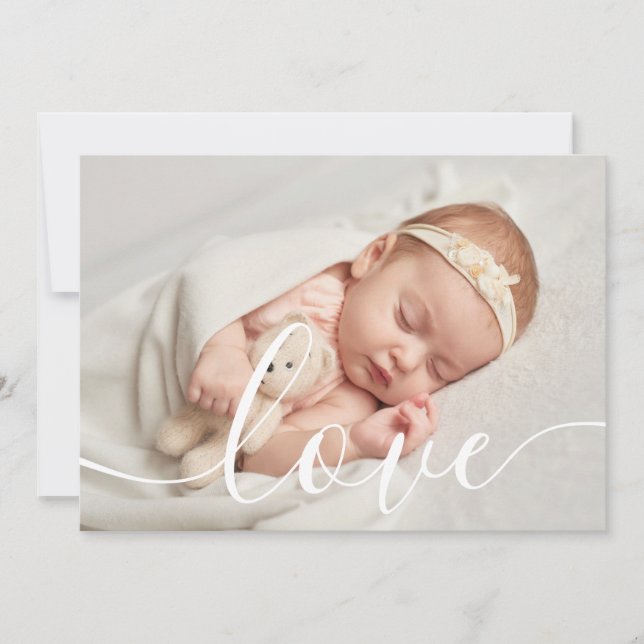 Faire-part Élégant Script Amour Bébé Photo Naissance (Devant)