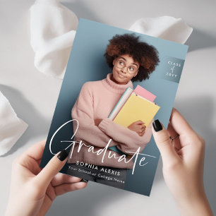 Faire-part Élégant script blanc superposer deux diplômes phot