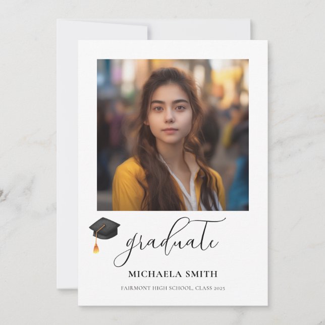 Faire-part Élégant Script Diplômé Photo noir Diplôme de Gradu (Devant)
