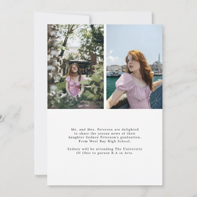 Faire-part Élégant Script Moderne 3 Photo Graduation (Dos)