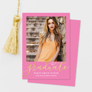 Faire-part Élégant script moderne Girly Pink Photo Graduation