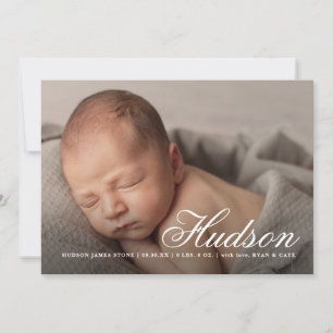 Faire-part Elegant Script Name baby photo birth
