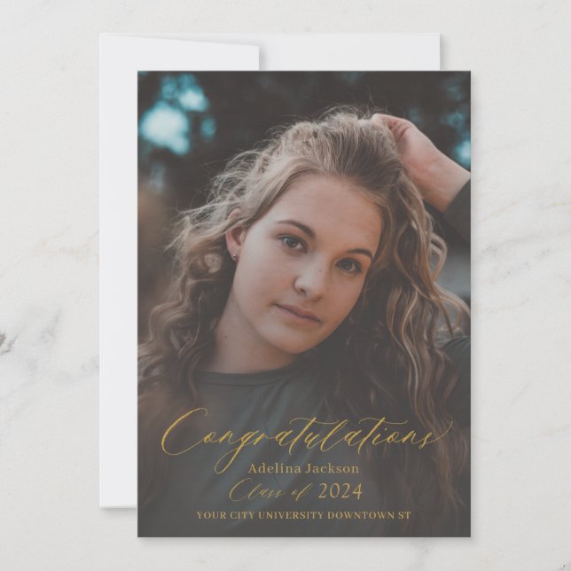 Faire-part Élégant script or diplômé photo moderne (Devant)