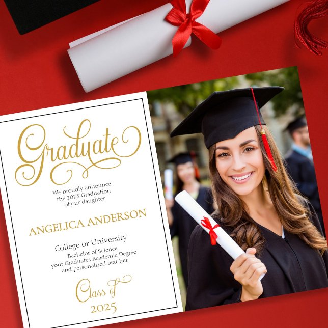 Faire-part Élégant Script Photo College University Graduation (Elegant Script Photo College University Graduation Announcement)