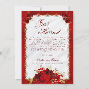 Faire-part Élégant Script Red Gold Rose Floral Mariage