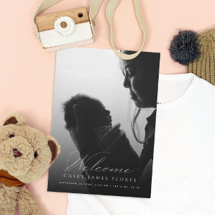 Faire-part Élégant Script Welcome Baby Photo Naissance