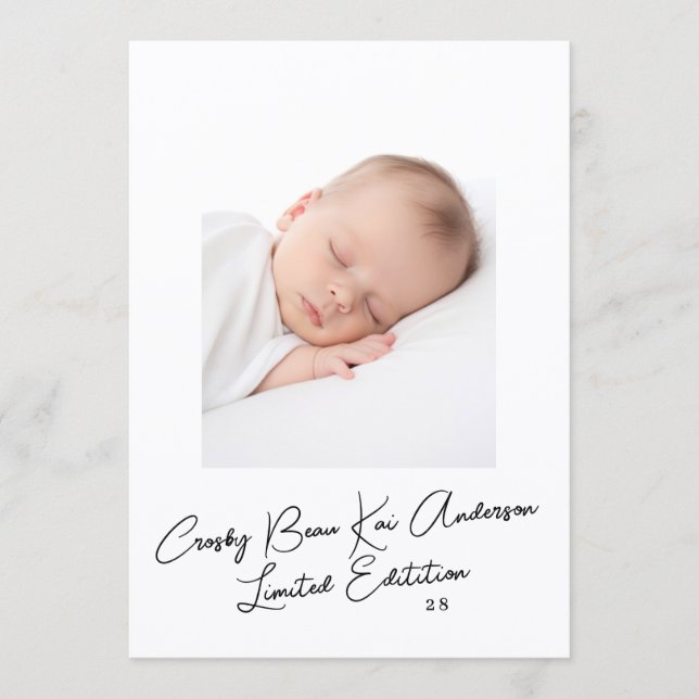 Faire-part Elegant Simple Script Photo Baby Birth (Devant)