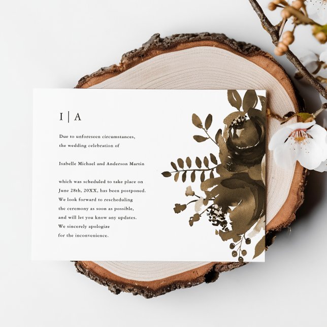 Faire-part Elégant Taupe Mariage Floral Postponction (Créateur téléchargé)