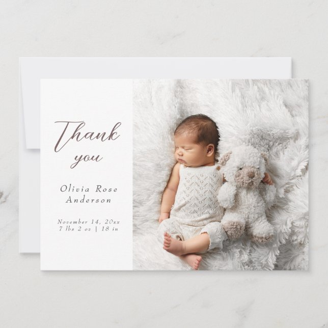 Faire-part Elegant Thank Baby Photos Modern Calligraphy Birth (Devant)