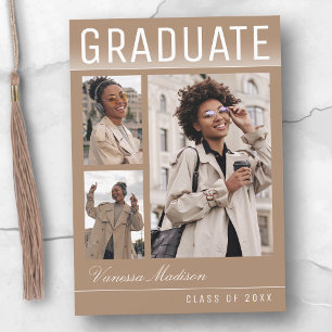 Faire-part Élégant Trendy Chic 3 Photo Taupe Beige Graduation